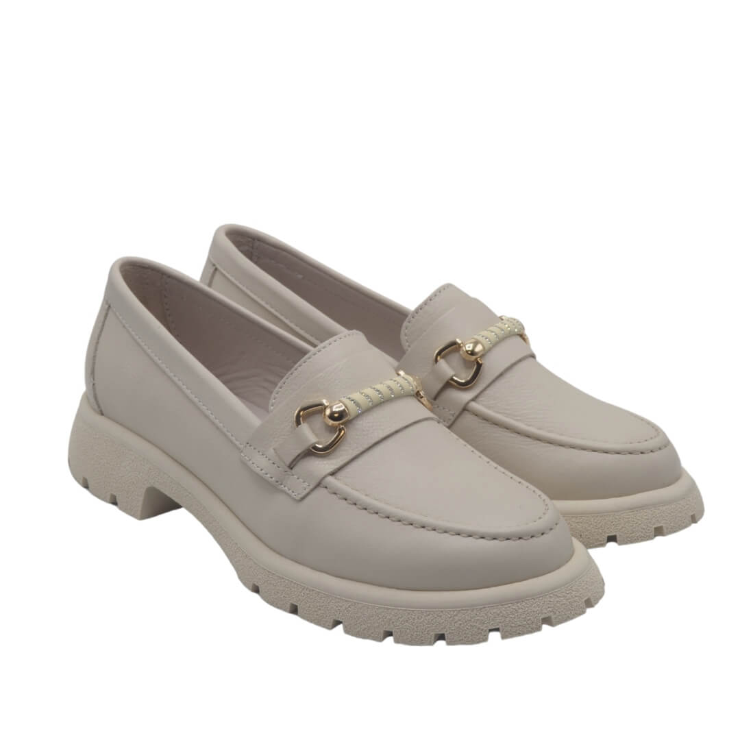 Kadın Hakiki Deri Zincir Detaylı Loafer Bej 25454259Y