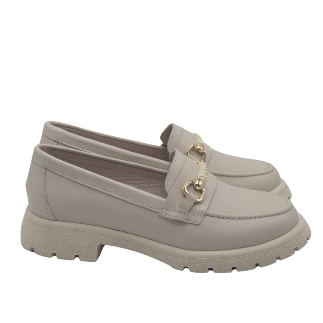 Kadın Hakiki Deri Zincir Detaylı Loafer Bej 25454259Y - Thumbnail