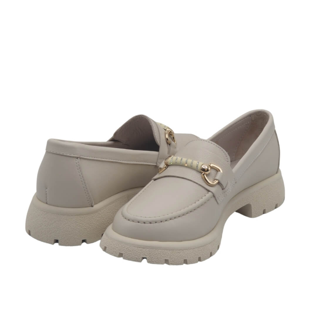 Kadın Hakiki Deri Zincir Detaylı Loafer Bej 25454259Y