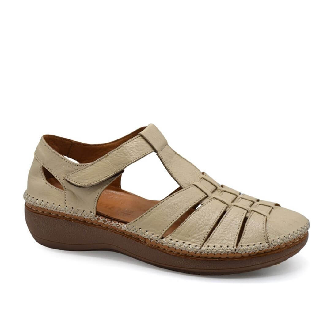 Kadın Comfort Deri Sandalet Bej 25190247Y - Thumbnail