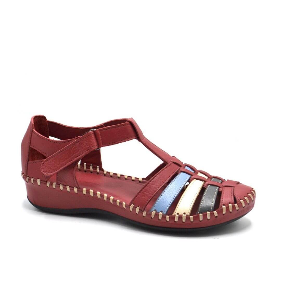Kadın Comfort Deri Sandalet Bordo 23033319Y - Thumbnail