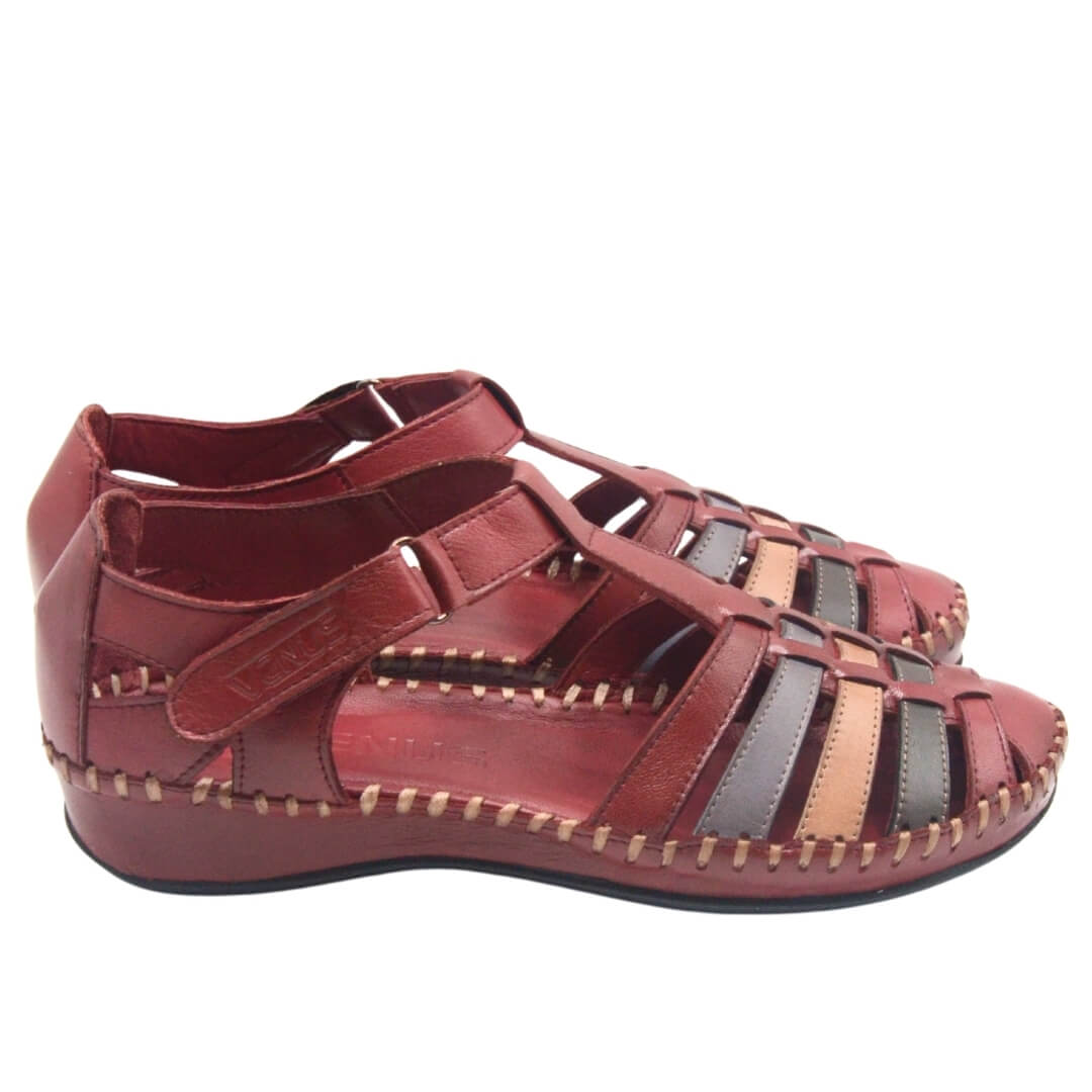Kadın Comfort Deri Sandalet Bordo 23033319Y - Thumbnail