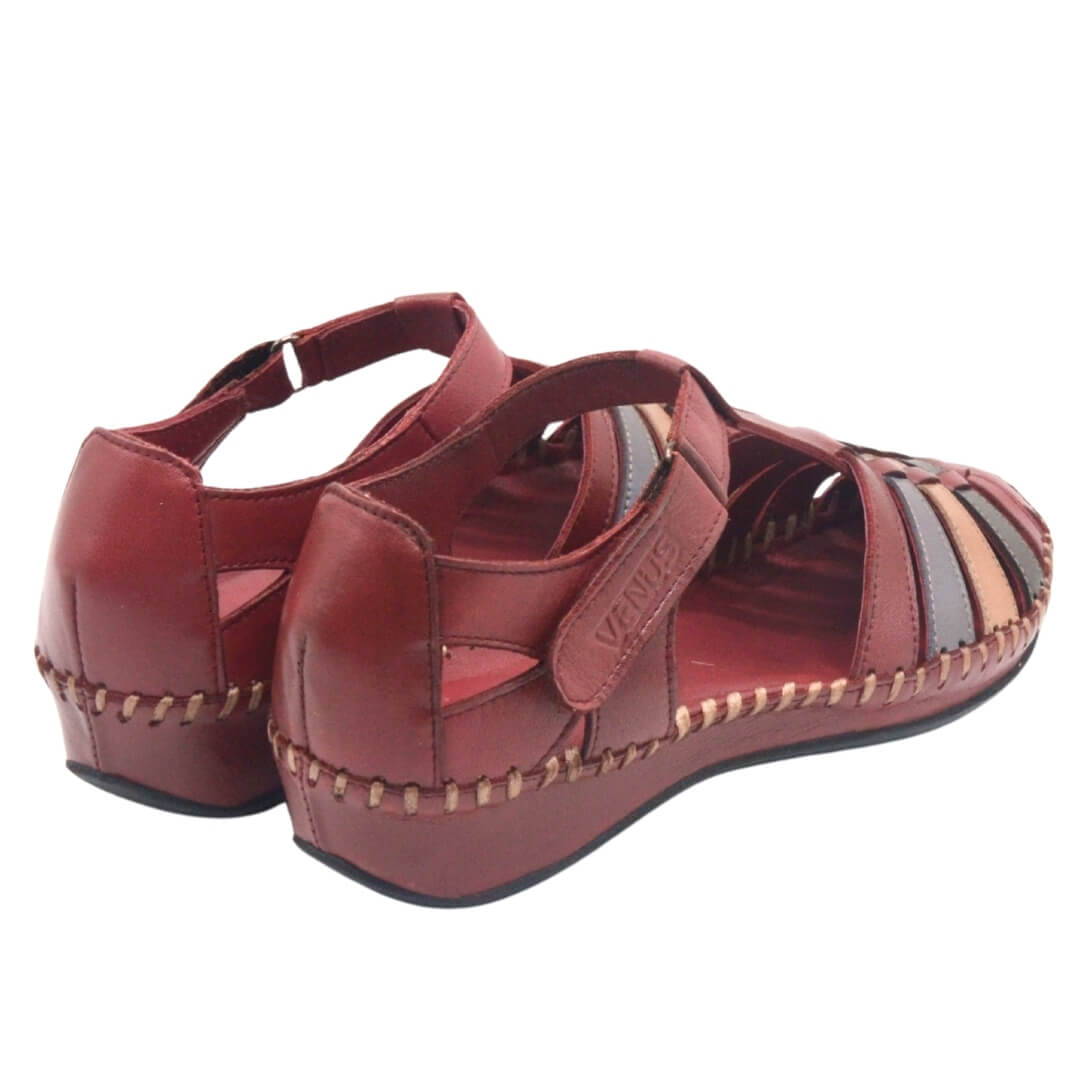 Kadın Comfort Deri Sandalet Bordo 23033319Y - Thumbnail