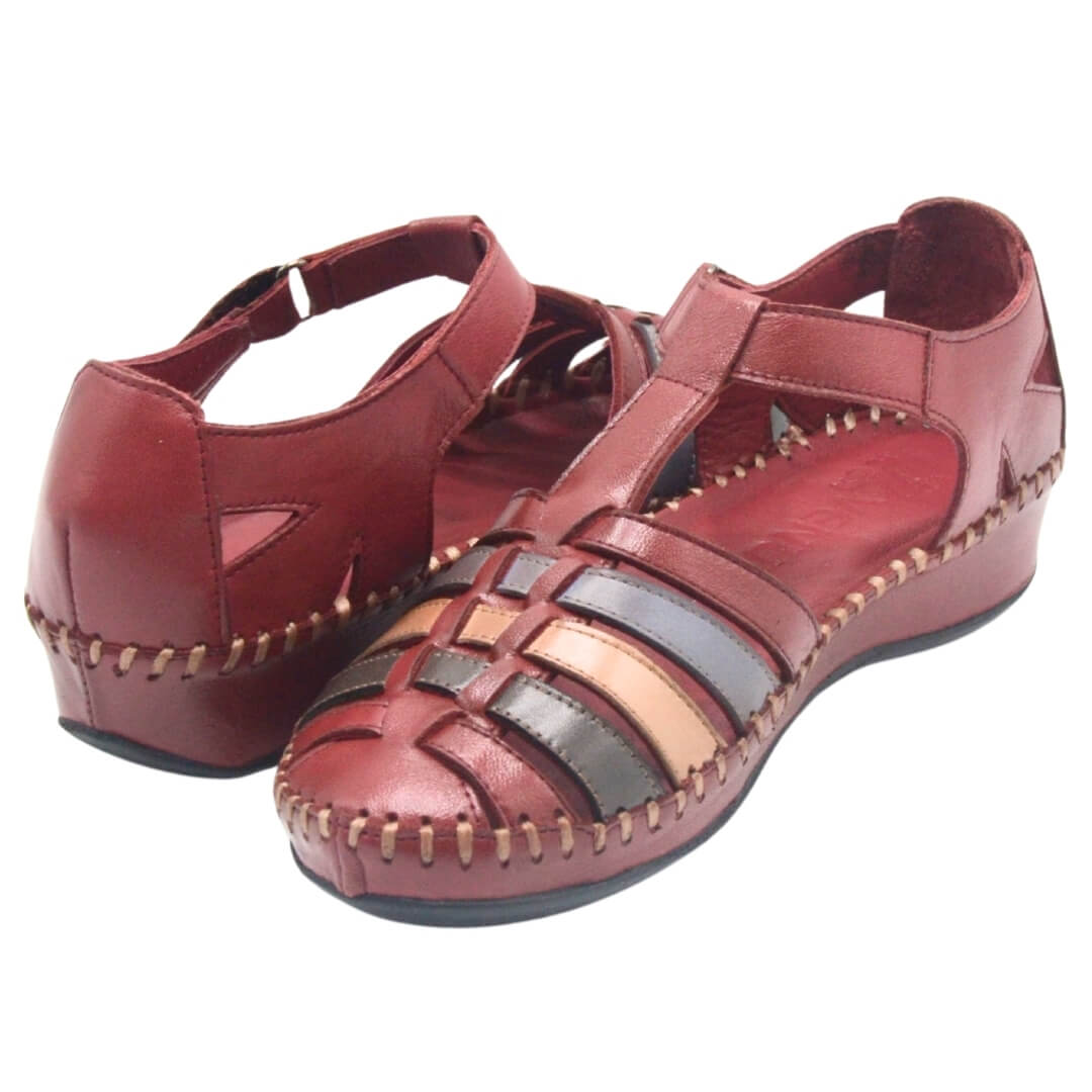Kadın Comfort Deri Sandalet Bordo 23033319Y - Thumbnail
