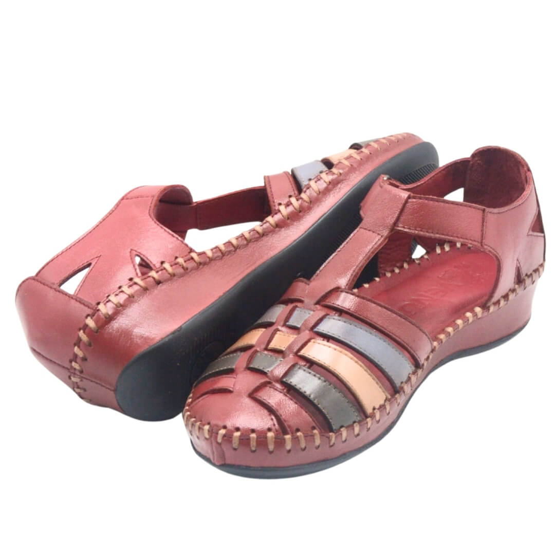 Kadın Comfort Deri Sandalet Bordo 23033319Y - Thumbnail