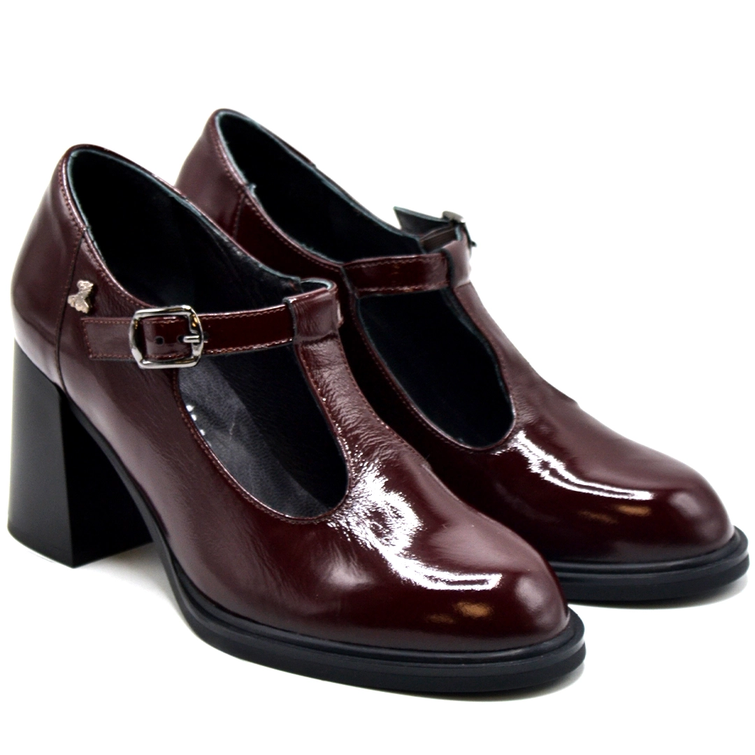 Kadın Vintage Topuklu Mary Jane Model Rugan Deri Ayakkabı Bordo 2453404K - Thumbnail