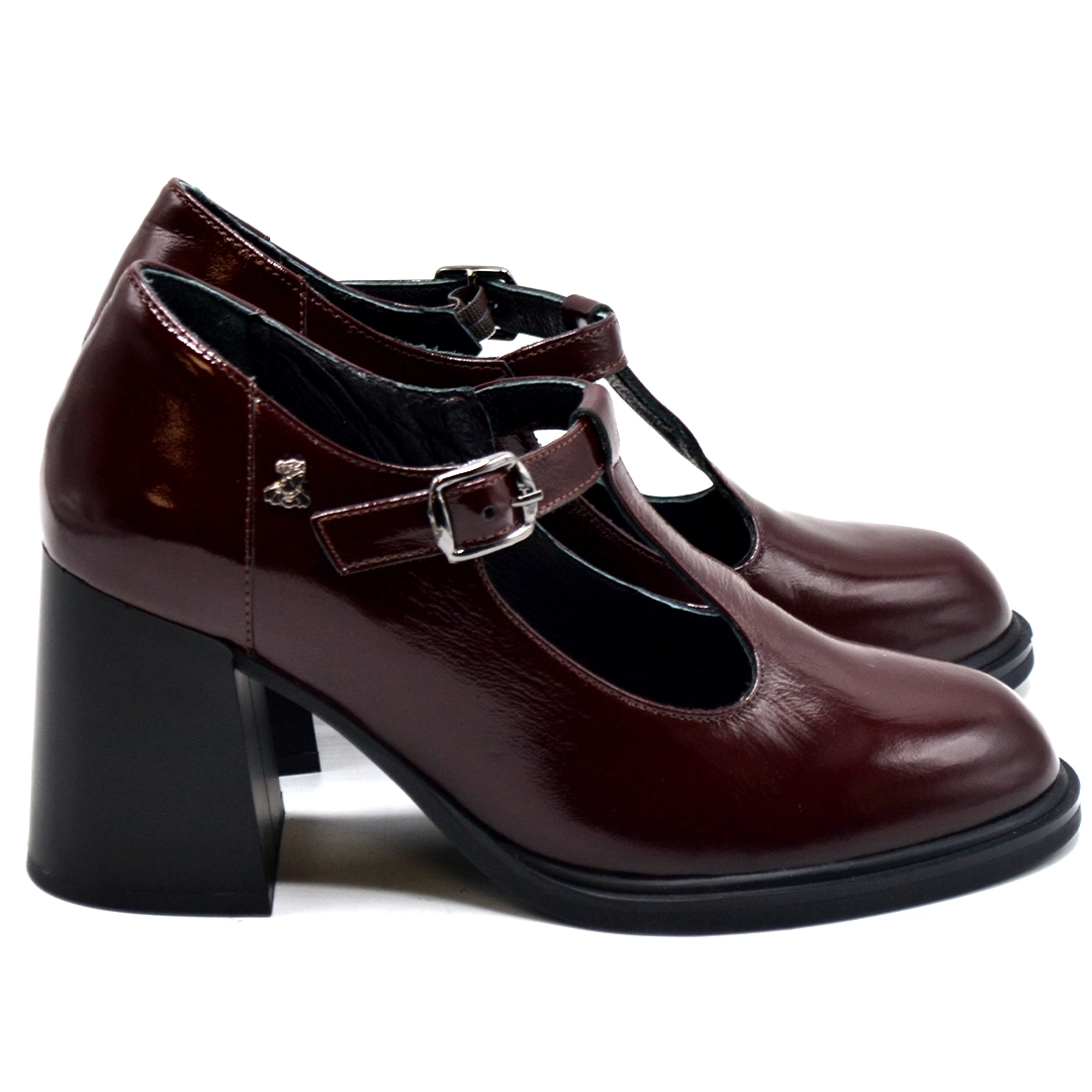 Kadın Vintage Topuklu Mary Jane Model Rugan Deri Ayakkabı Bordo 2453404K - Thumbnail
