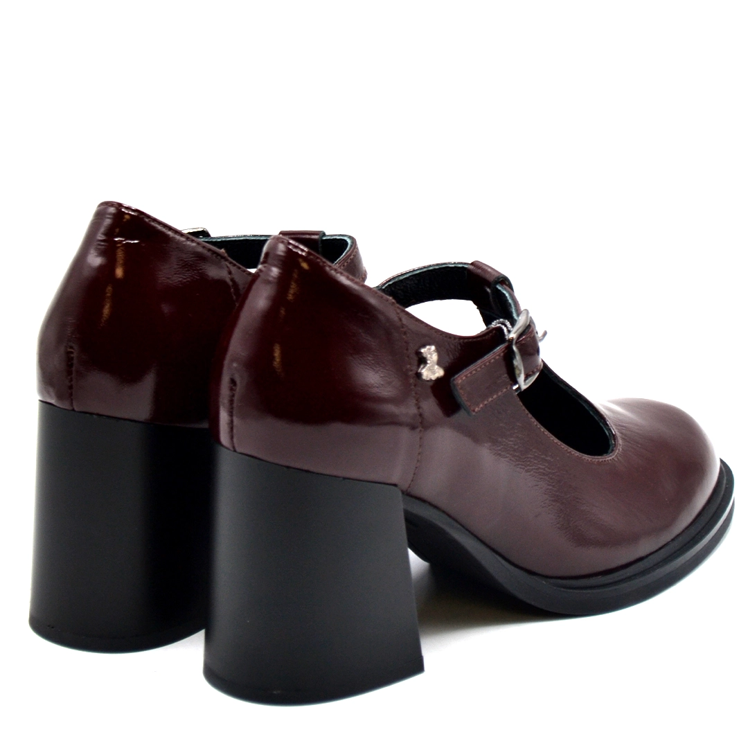 Kadın Vintage Topuklu Mary Jane Model Rugan Deri Ayakkabı Bordo 2453404K