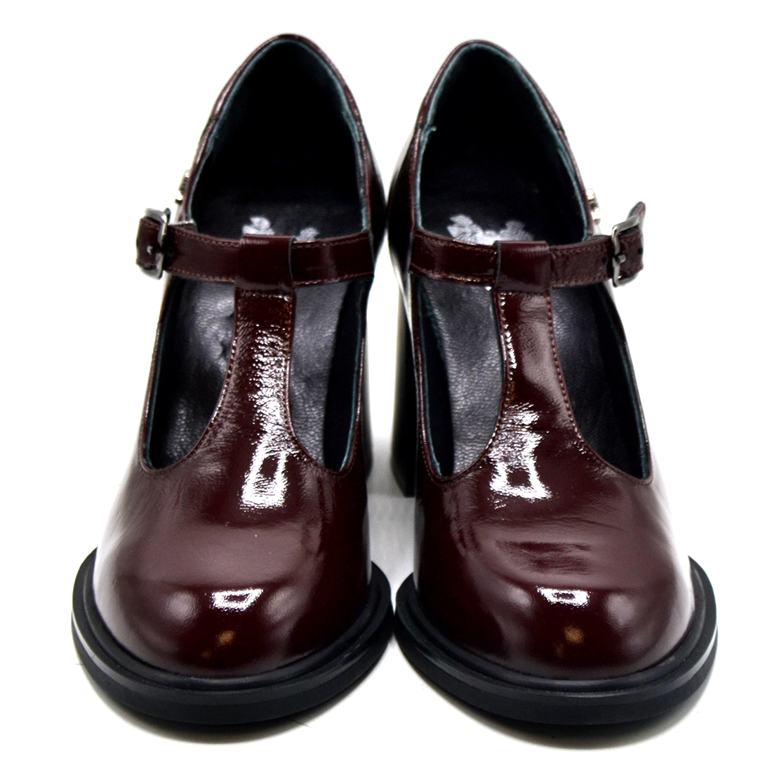 Kadın Vintage Topuklu Mary Jane Model Rugan Deri Ayakkabı Bordo 2453404K