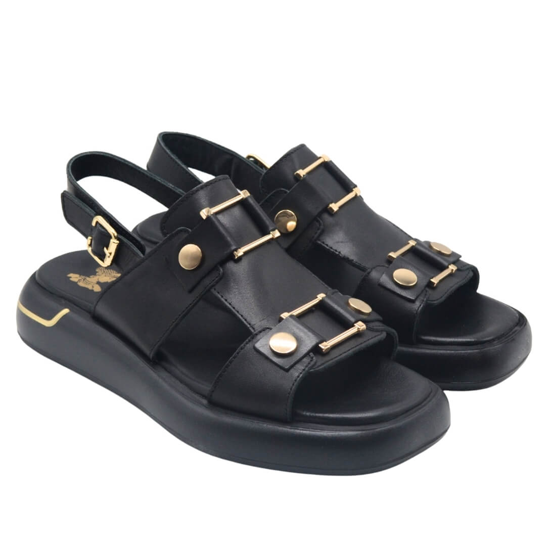 Kadın Gold Kemer Detaylı Modern Hakiki Deri Sandalet 25440007Y - Thumbnail