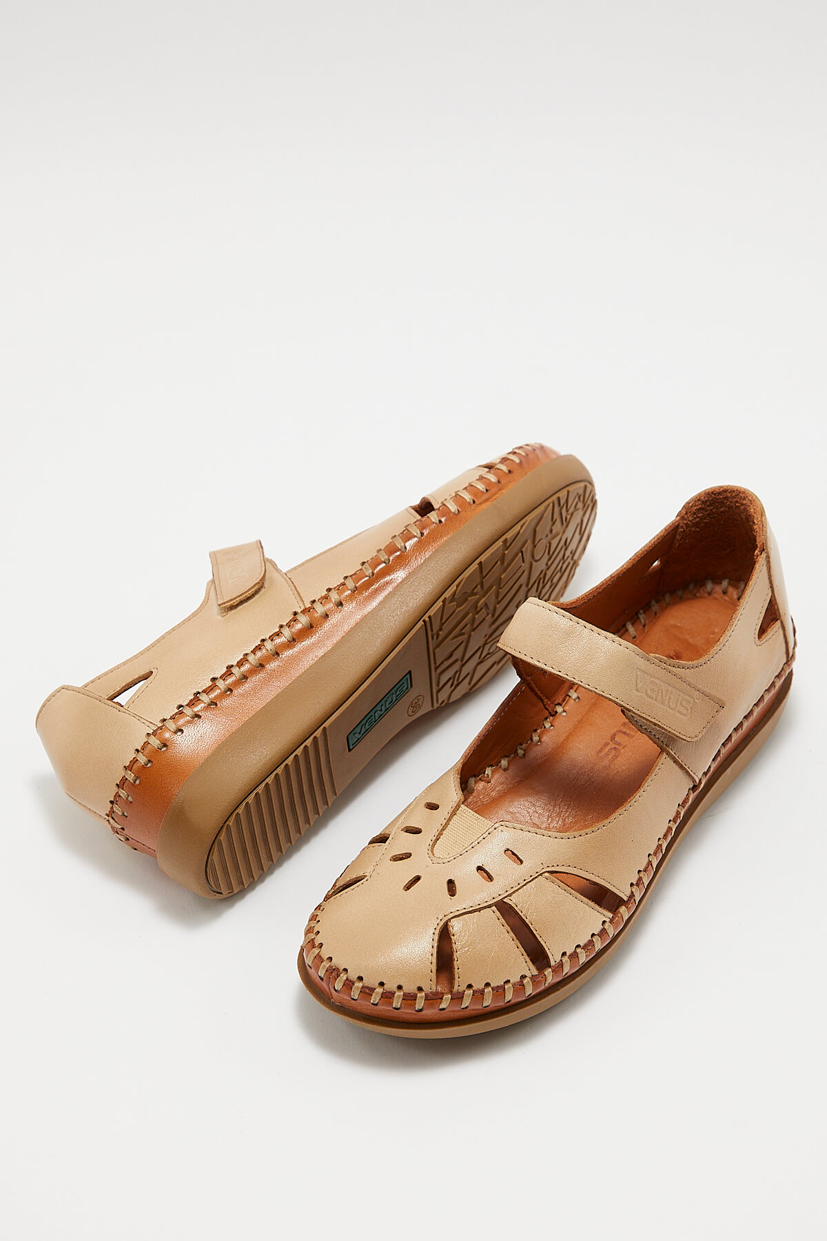Kadın Comfort Deri Sandalet Bej 22793524