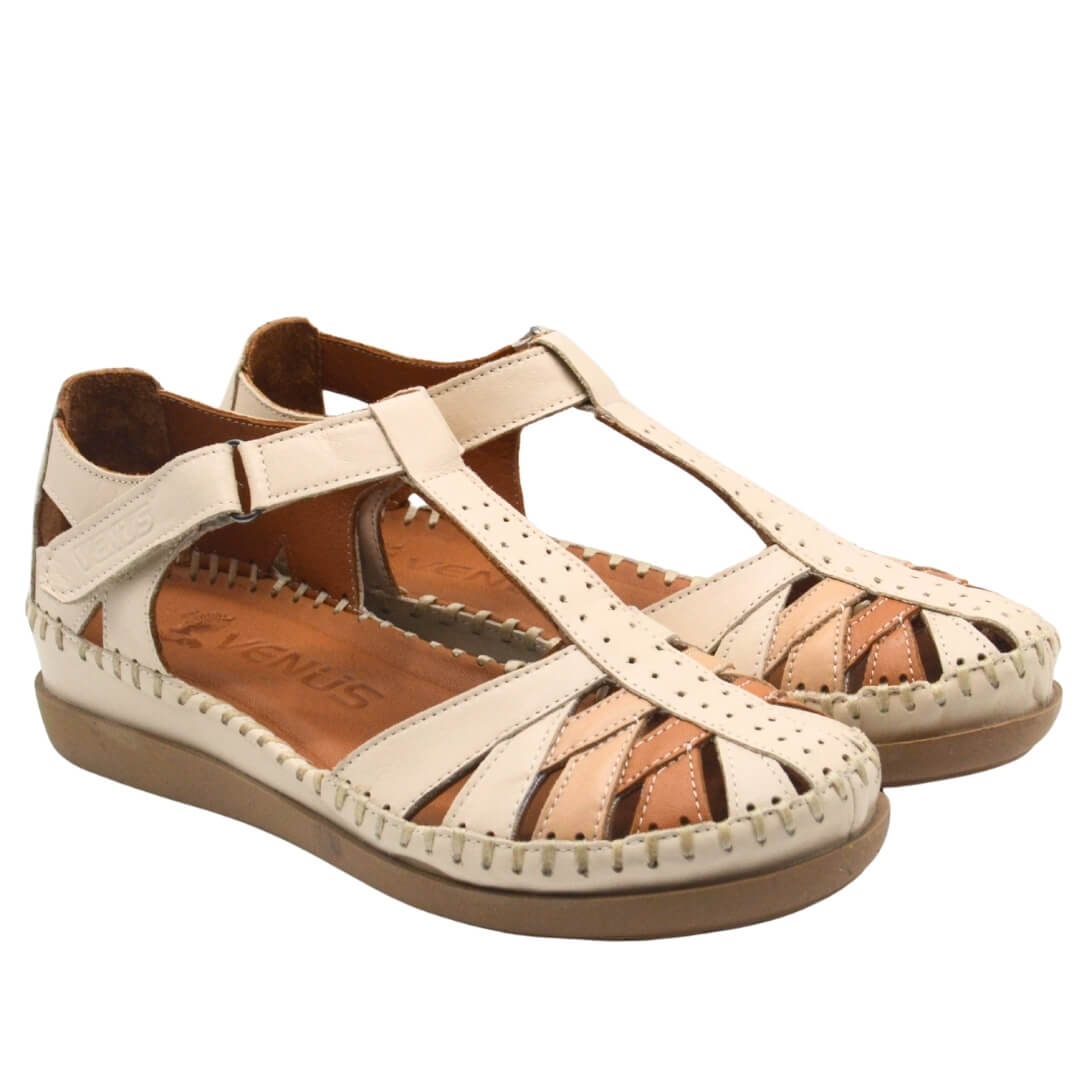 Kadın Comfort Deri Sandalet Bej 25033540Y - Thumbnail