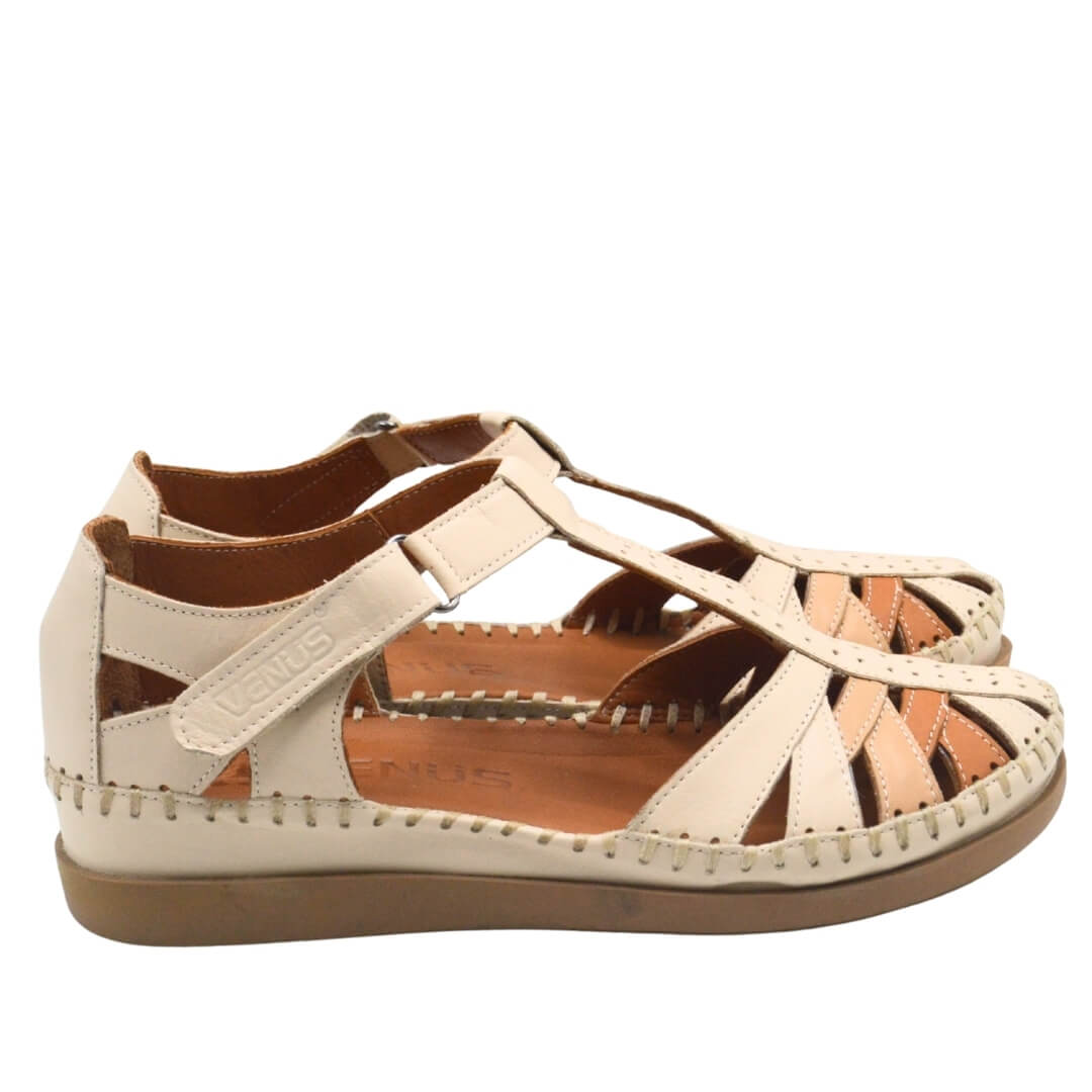 Kadın Comfort Deri Sandalet Bej 25033540Y - Thumbnail
