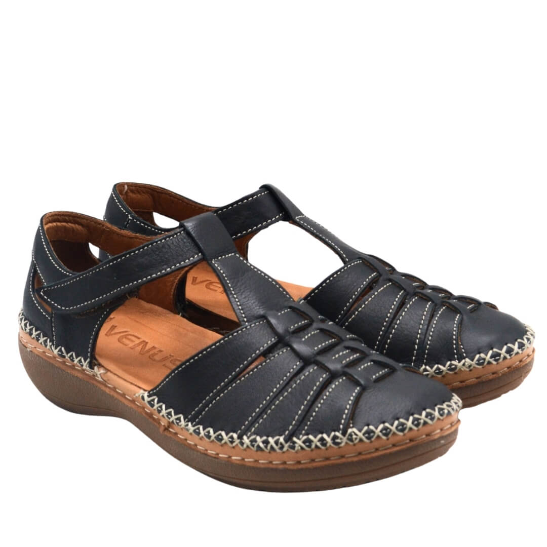 Kadın Comfort Deri Sandalet Siyah 25190247Y