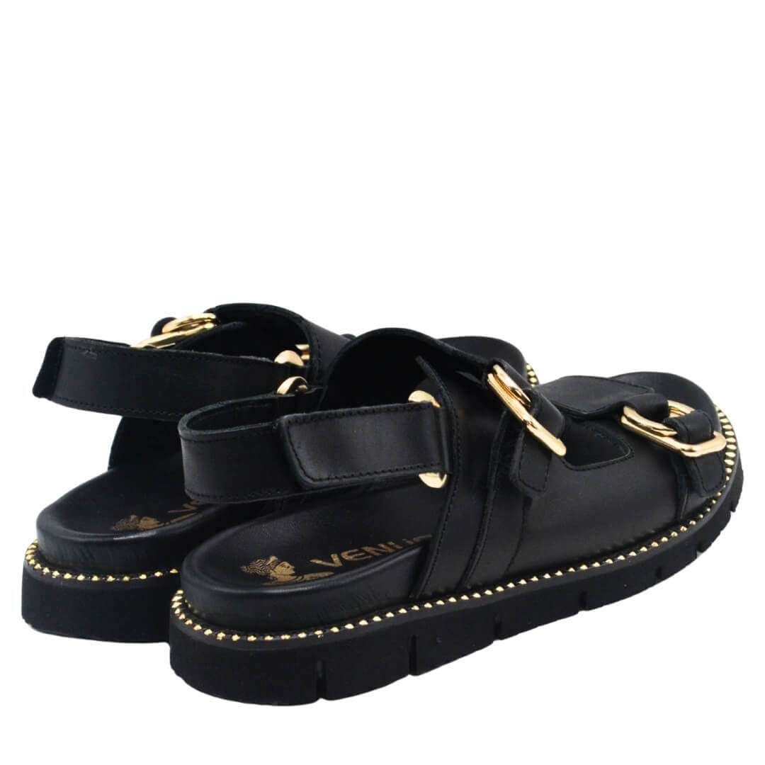 Kadın Gold Kemer Detaylı Modern Hakiki Deri Sandalet Siyah 25440013Y - Thumbnail