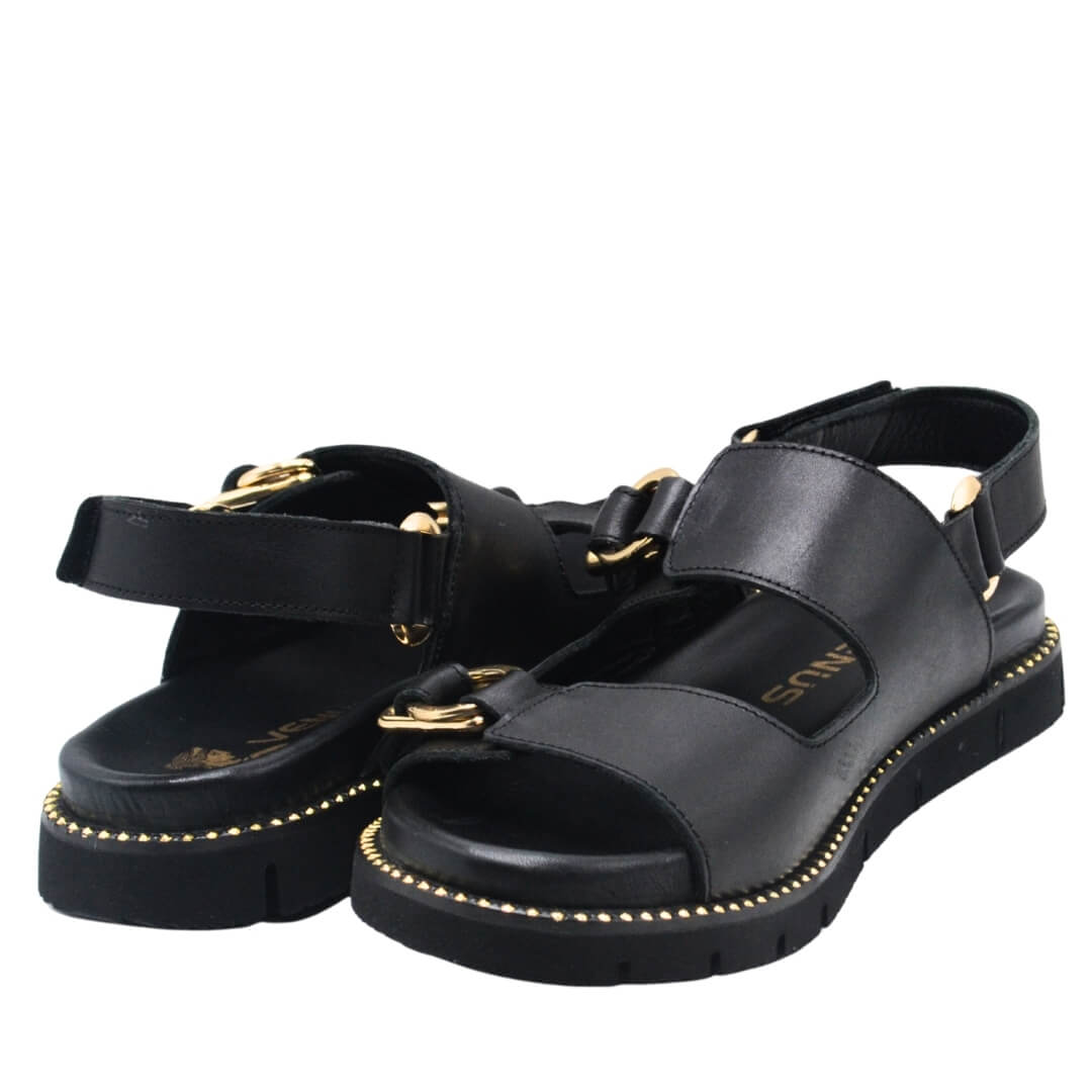 Kadın Gold Kemer Detaylı Modern Hakiki Deri Sandalet Siyah 25440013Y - Thumbnail
