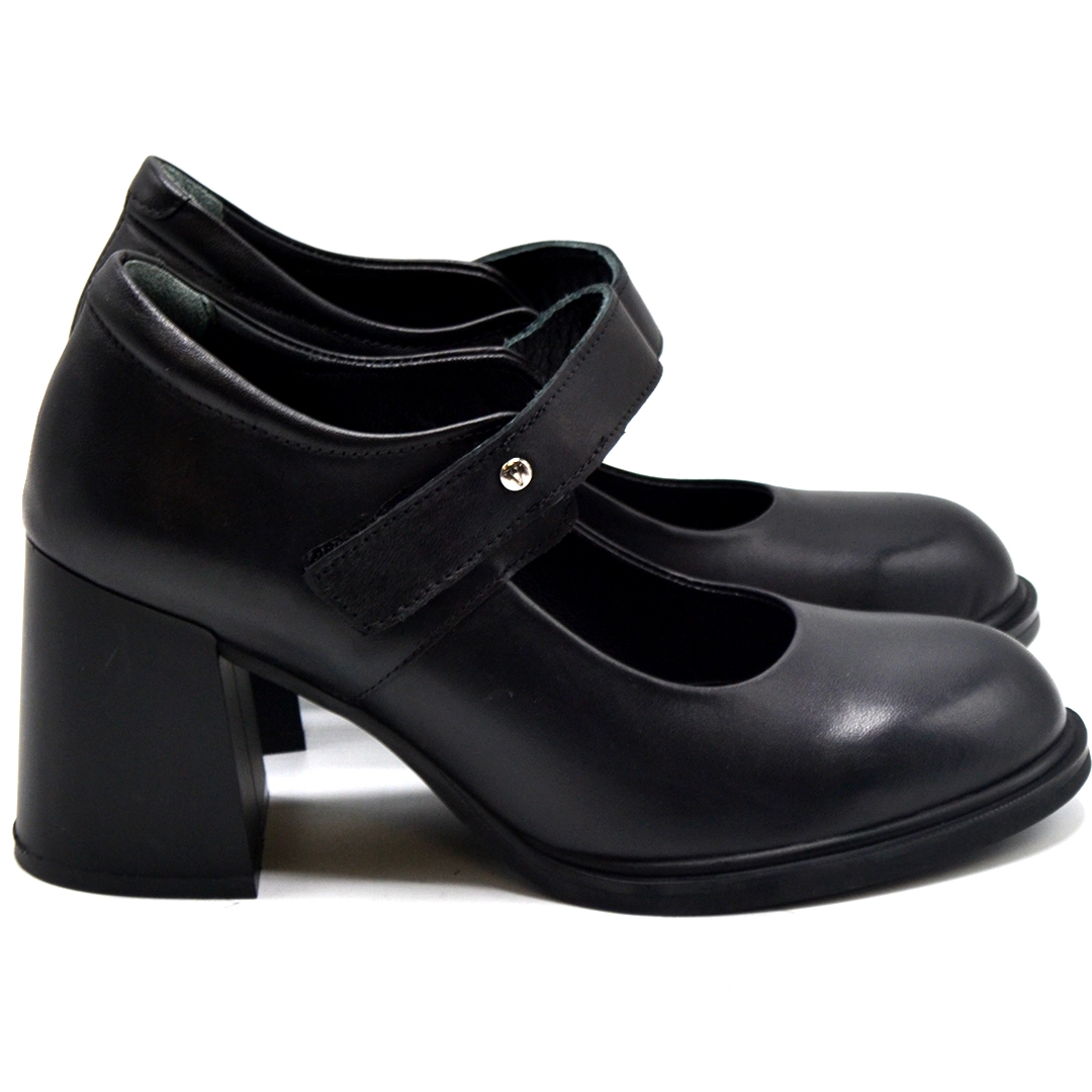 Kadın Vintage Topuklu Mary Jane Model Deri Ayakkabı Siyah 2453403K - Thumbnail
