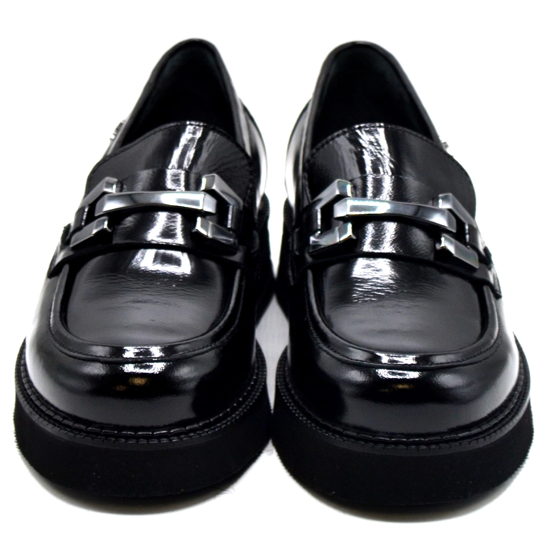 Kadın Loafer Deri Tokalı Ayakkabı Siyah Rugan 2451352K - Thumbnail