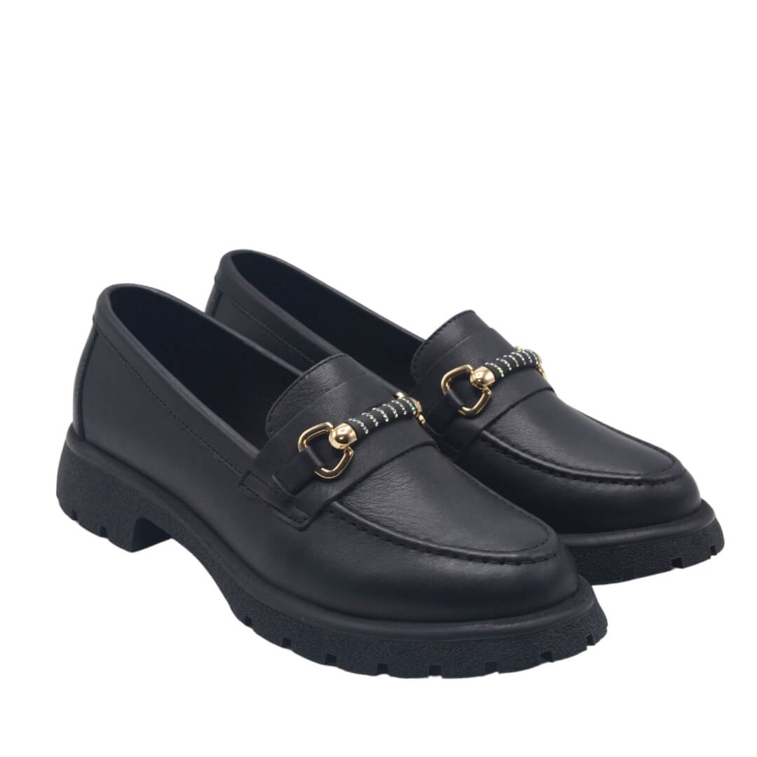 Kadın Hakiki Deri Zincir Detaylı Loafer Siyah 25454259Y