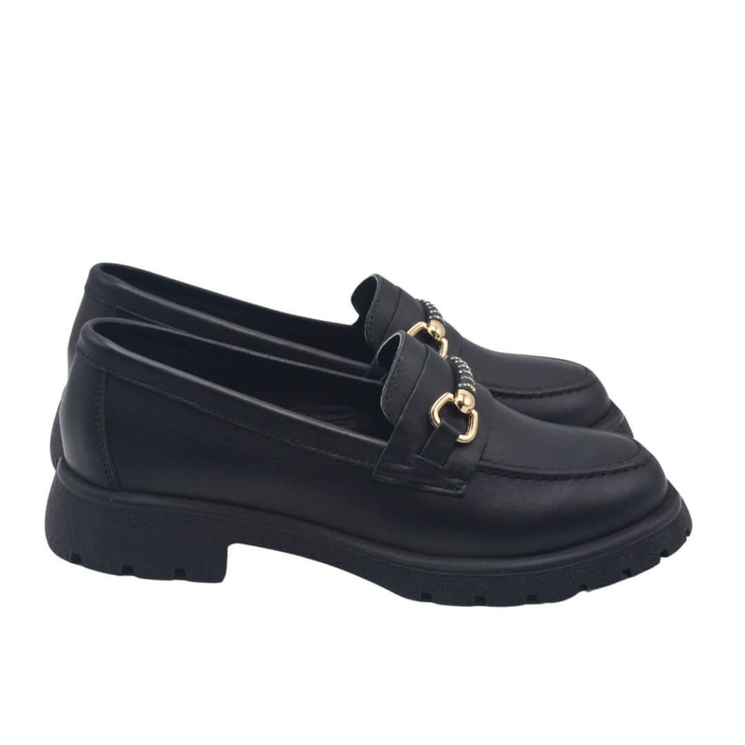 Kadın Hakiki Deri Zincir Detaylı Loafer Siyah 25454259Y
