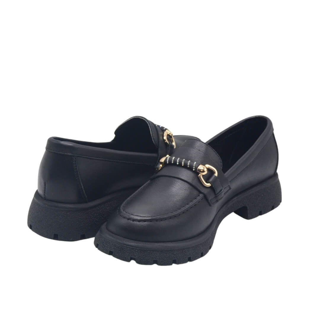 Kadın Hakiki Deri Zincir Detaylı Loafer Siyah 25454259Y