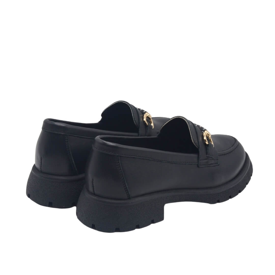 Kadın Hakiki Deri Zincir Detaylı Loafer Siyah 25454259Y