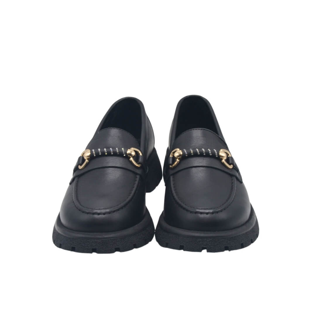 Kadın Hakiki Deri Zincir Detaylı Loafer Siyah 25454259Y