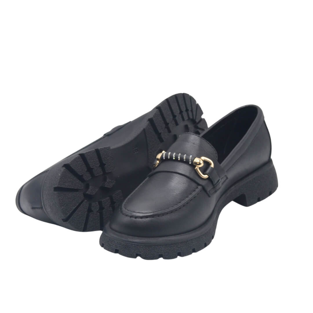 Kadın Hakiki Deri Zincir Detaylı Loafer Siyah 25454259Y