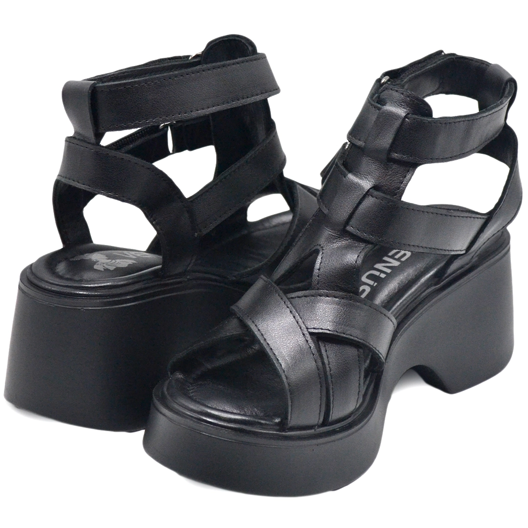 Kadın Deri Platform Sandalet Siyah 2313115Y - Thumbnail